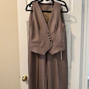 Sleeveless Button Front Blazer and Wide Leg Trouser Set